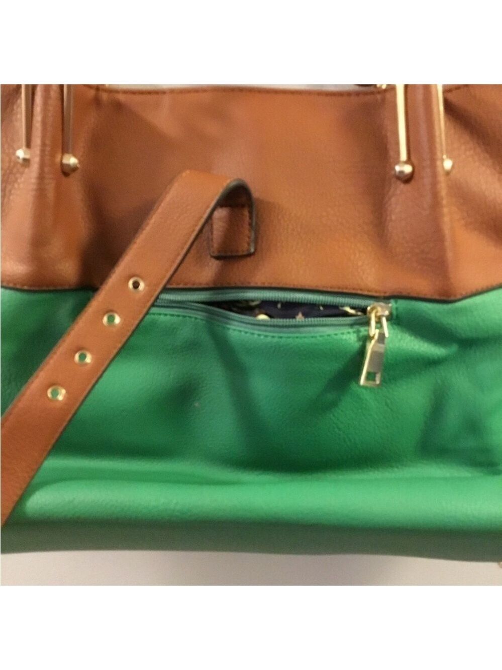 Black Rivet Woman’s handbag kelly green and brown with braided handles - Picture 3 of 15